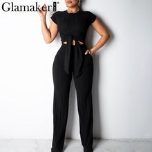 Load image into Gallery viewer, Glamaker Bodycon lace up black women jumpsuit pants autumn sexy pink fitness slim romper Female 2 piece suit party long playsuit