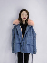 Load image into Gallery viewer, OFTBUY Women Parka Real Fur Coat Winter Jacket Women Natural Raccoon Fur Collar Rex Rabbit Fur Lining Korea Fashion Detachable