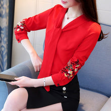 Load image into Gallery viewer, Long sleeve embroidery chiffon women blouse shirt fashion woman blouses 2019 office lady shirt women tops blusas feminine blouse