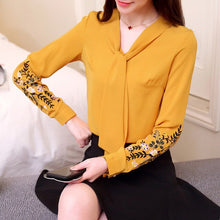 Load image into Gallery viewer, Long sleeve embroidery chiffon women blouse shirt fashion woman blouses 2019 office lady shirt women tops blusas feminine blouse